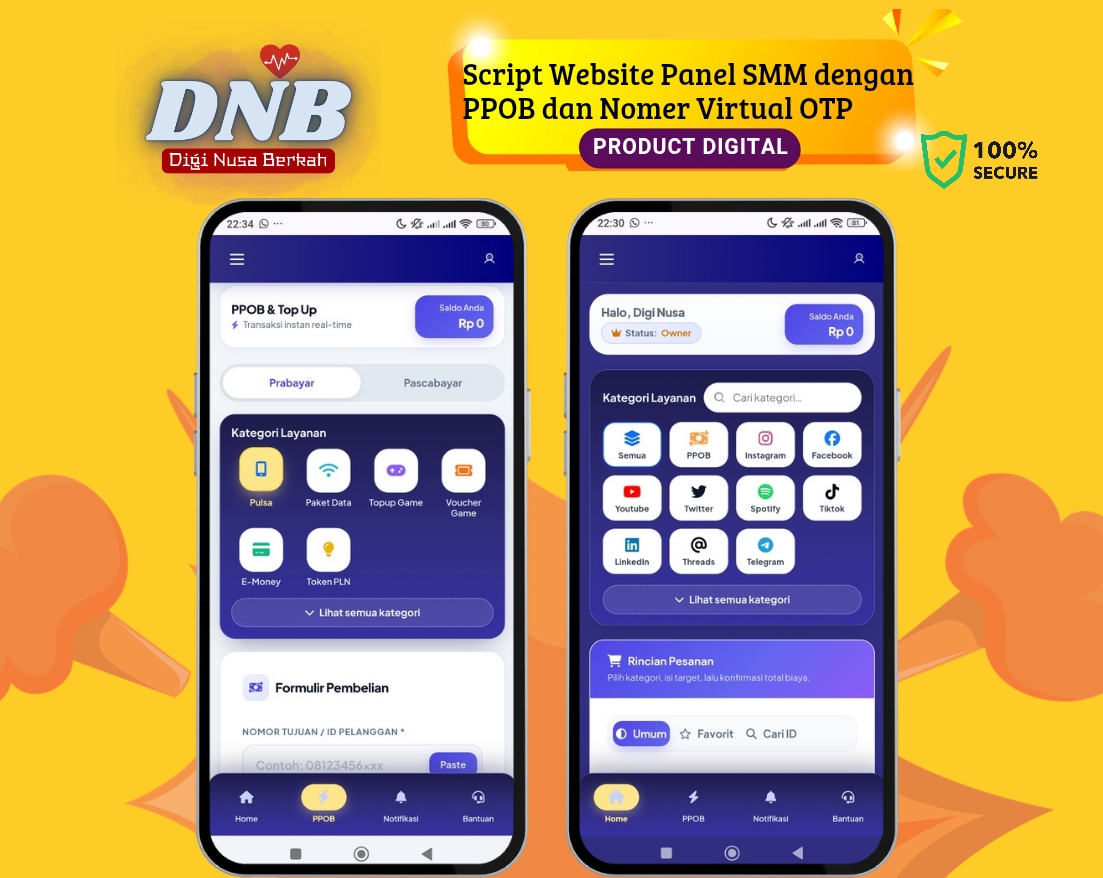 Script Website PanelDigi SMM dengan Layanan PPOB dan Nomer Virtual OTP lengkap dengan Child Panel